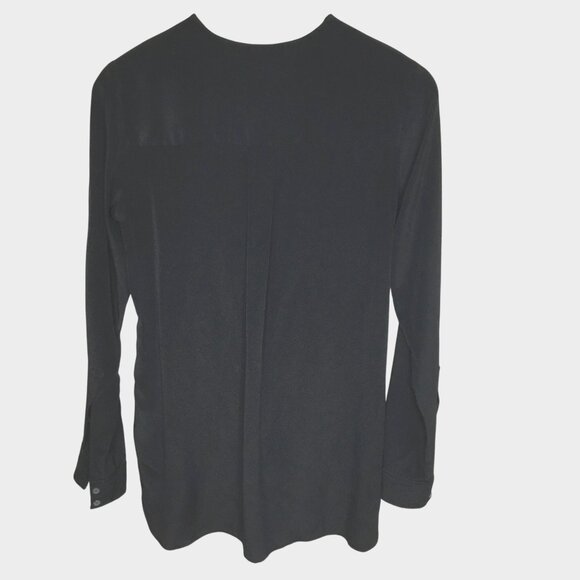 VINCE Stretch Silk Long Sleeve Polo Blouse Black Size 4 Minimalist Luxury Top - Picture 6 of 10